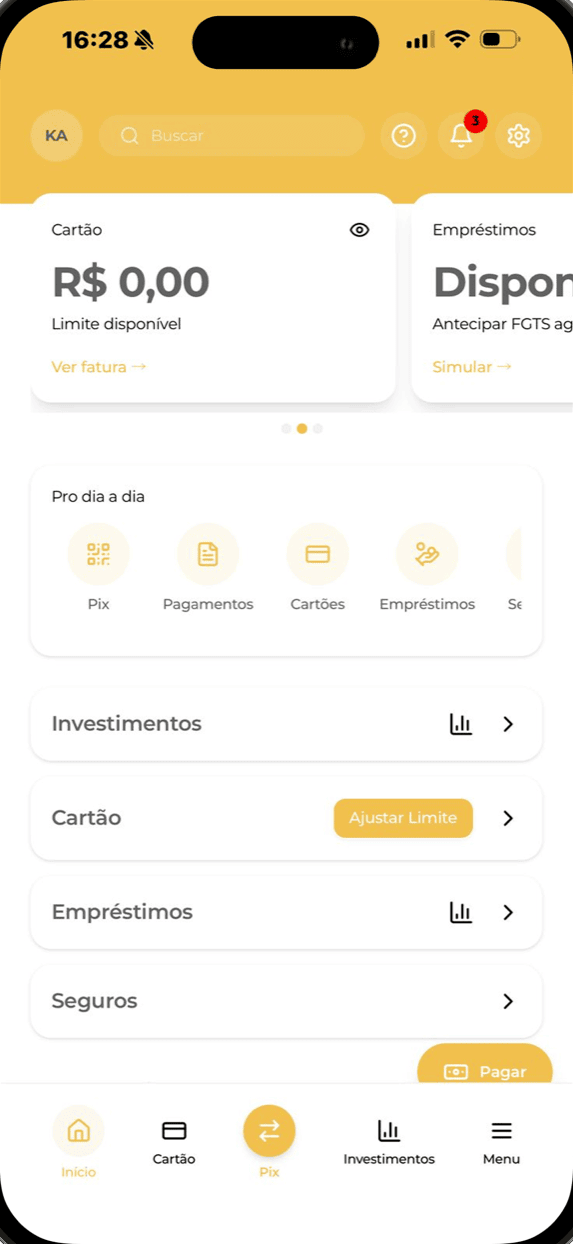 App APUS Digital - Tela inicial da conta